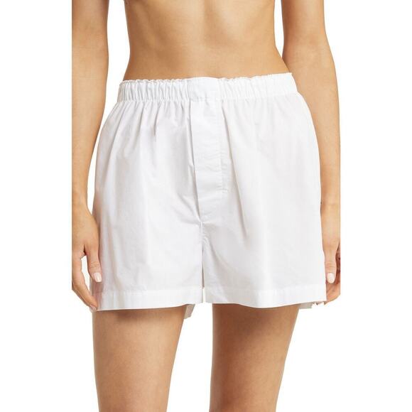 SKIMS Cotton Poplin Sleep Shorts Spa Embroidered Pull On Snow White NWT Size 4X - Picture 1 of 12